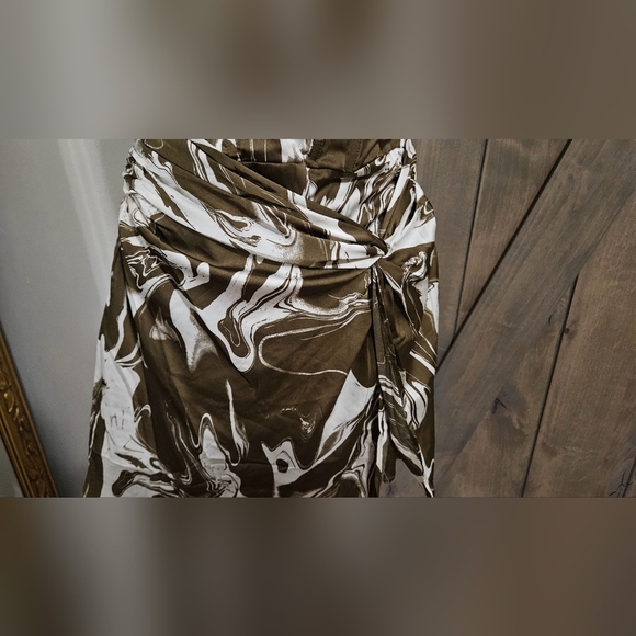 EMORY PARK Olive swirl BUSTIER MINIDRESS WITH WAIST TIE. Size Med NWT - Picture 9 of 16